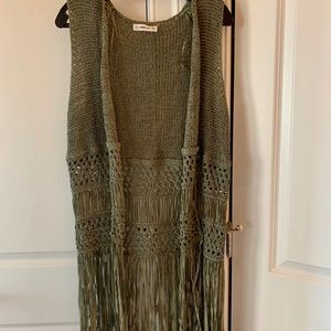 Zara Knit Hunter Green Fringe Vest